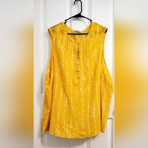 AVA & VIV White Floral Stripe Print Vibrant Yellow Sleeveless Top 2X